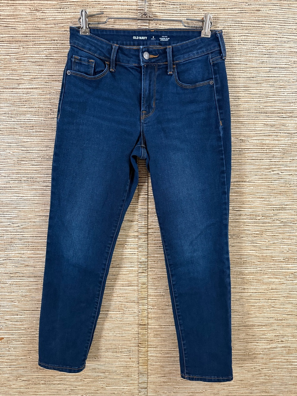 Old Navy Jeans Women’s Size 2 Short Mid Rise Power Slim Straight Dark Blue